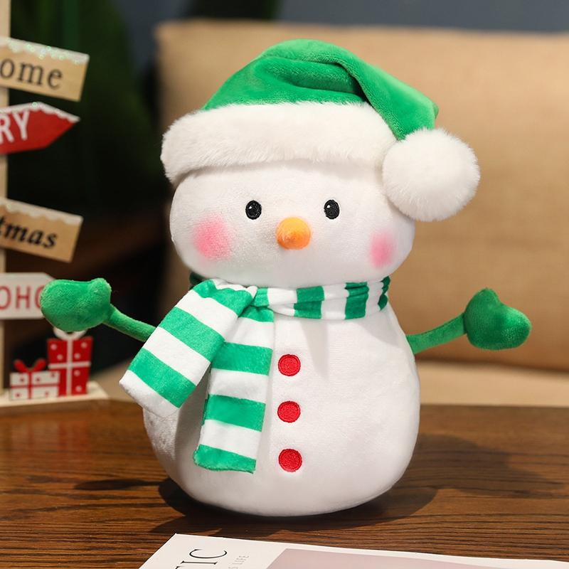 1Pc 25Cm Lovely Christmas Snowman Plush Toys Kawaii Snowman Wears Santa'S Hat Scarf Loose Coat Doll For Xmas Party Decor Gift