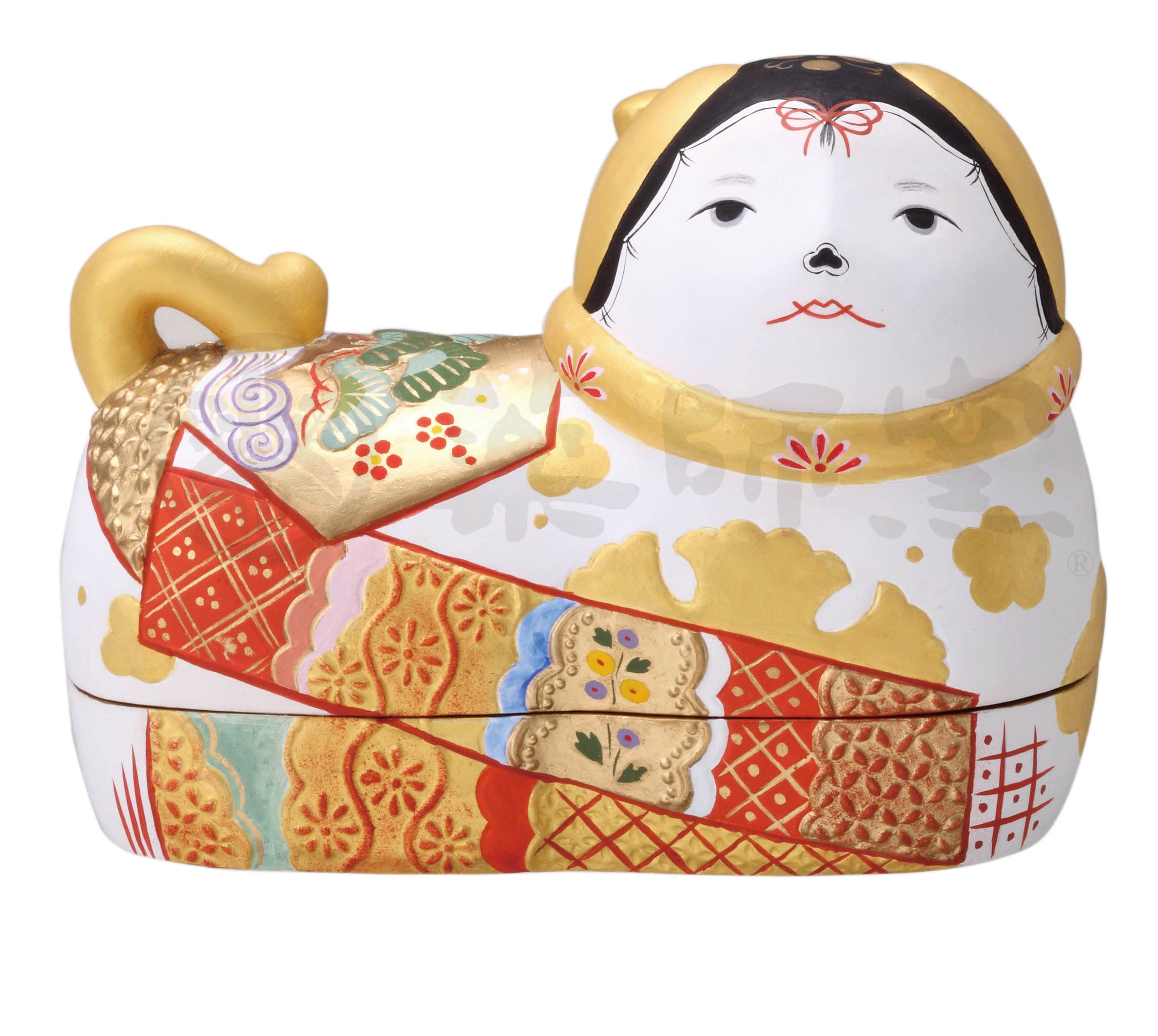 

Yakushi Kiln Suhara Nishikisai Dog Box (Large, Left) (White)