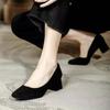 High Heels Women's 2025 Autumn New Suede Versatile Black Professional Work Shoes Pointed Thick Heel Not Tired Feet Single Shoes