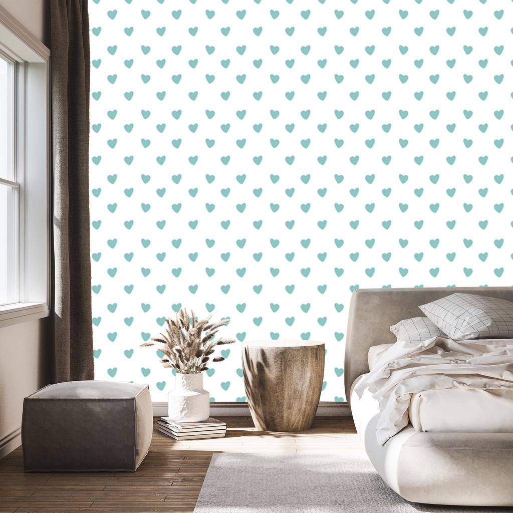 Heart Wallpaper White, Mint, Sea Green and Celadon 50x1000