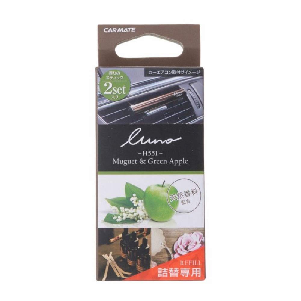 

CARMATE Автомобильный дезодоратор освежитель воздуха Luno ароматический стержень установка на кондиционер сменный блок Ландыш Зеленое яблоко x 2 H551 и 1,8 г белый
