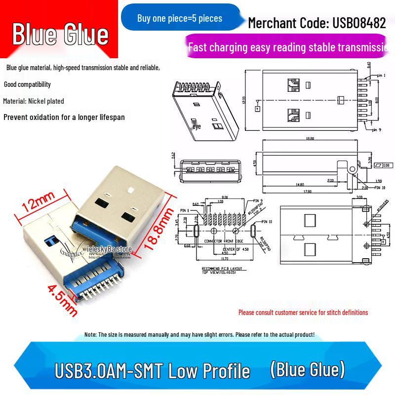 USB 3.0 Type A Male To Female 90/180 Degree and Type B Female Square Port Connector