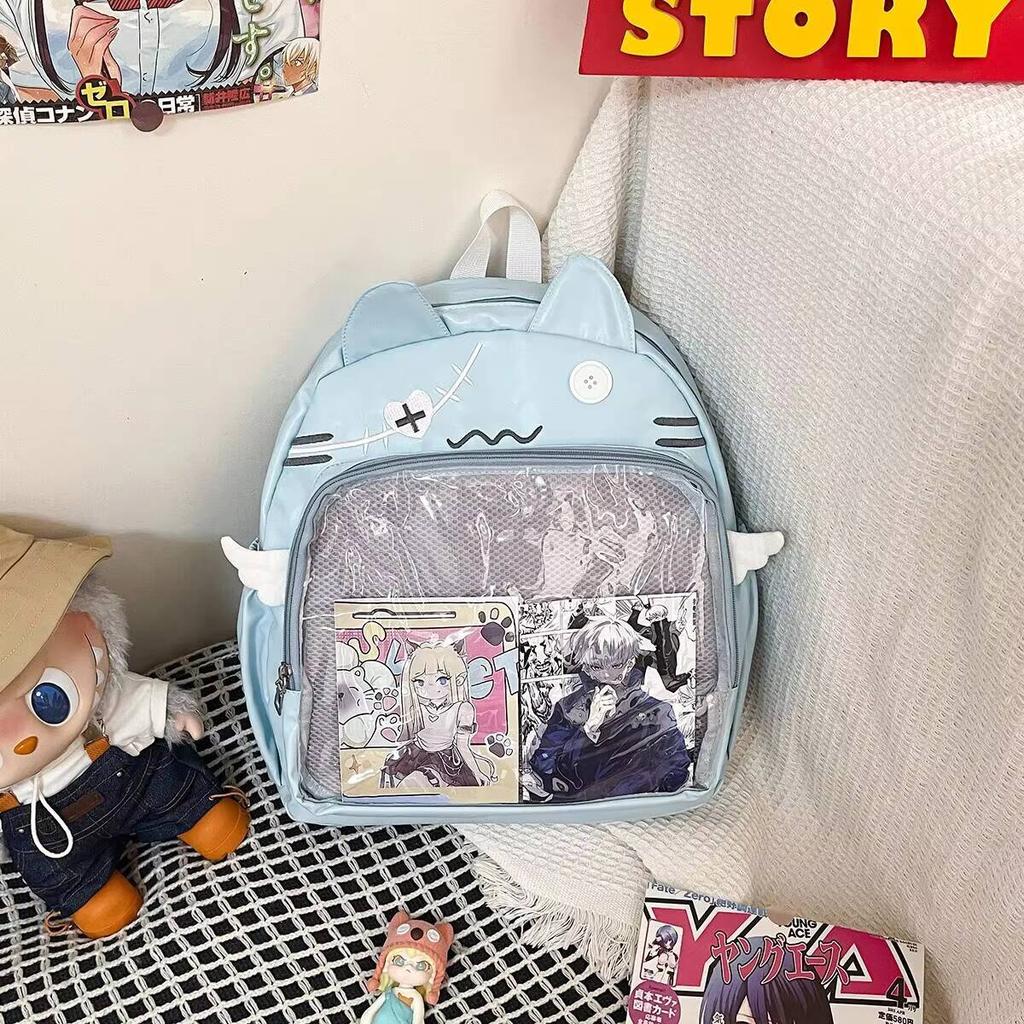 Y2K Emoji Cat Ita Backpack Cute Girls Transparent Rucksack Large Capacity Student DIY Display School Bag Fashion Travel Knapsack