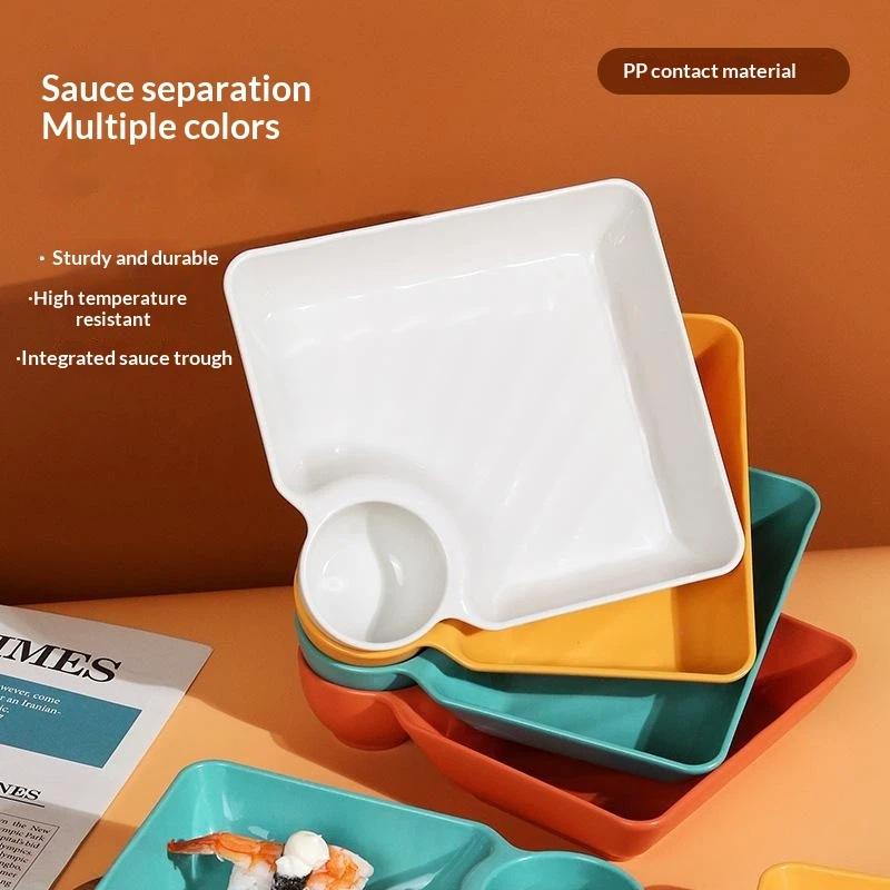 4Pcs Multicolor Food Grade Dumpling Plates With Integrated Sauce Compartment Heat Resistant For Home Sushi Snacks