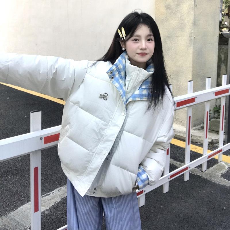 New splicing plaid fake two-piece cotton clothes women's winter small thickened warm bread clothes jacket