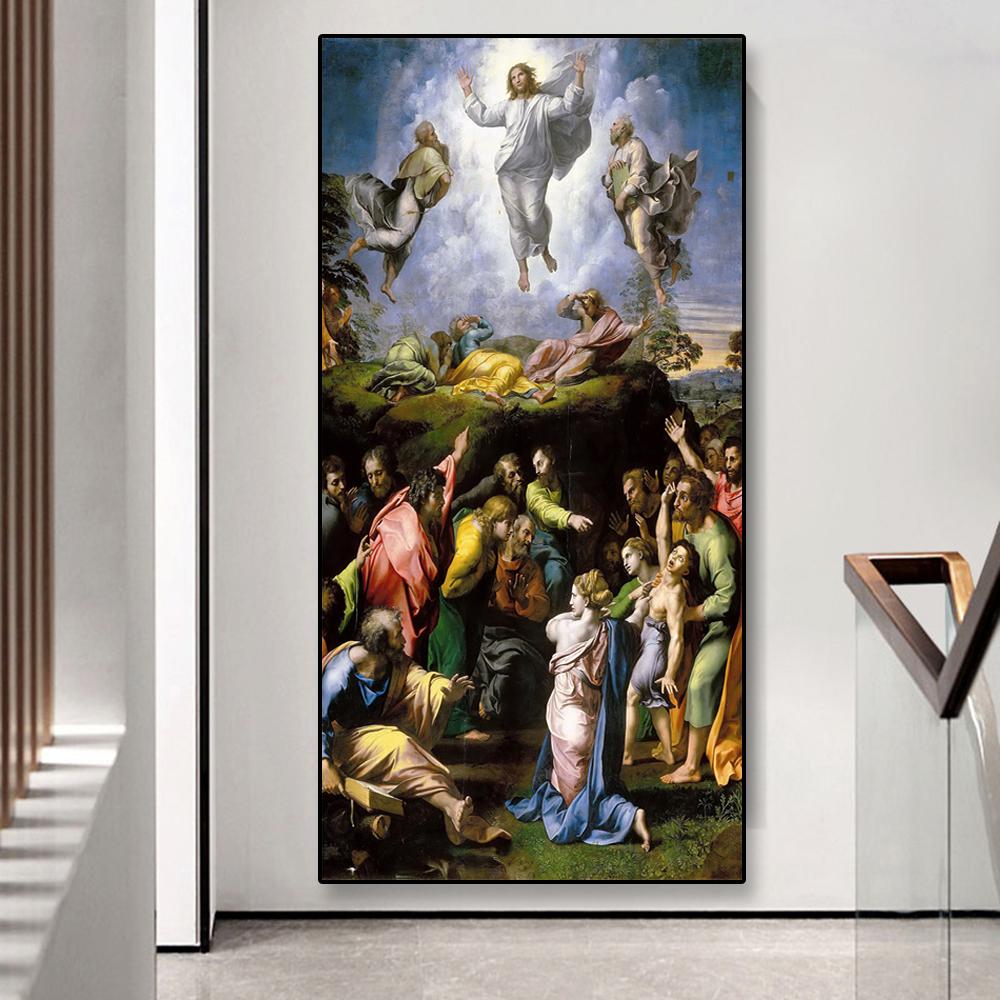 

Класичний олійний живопис Преображення Христа Плакат від Рафаелло Санті Друк Вінтажна картина на полотні Домашня кімната Галерея Декор 20x40cm no frame