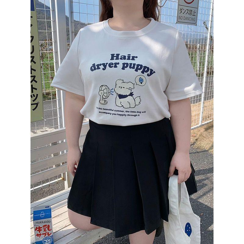

Spicy Stripe Plus Size Shoulder Slimming Slim Fit Short Sleeve T-shirt Fan Puppy - White(H01658 Single Piece) 2XL