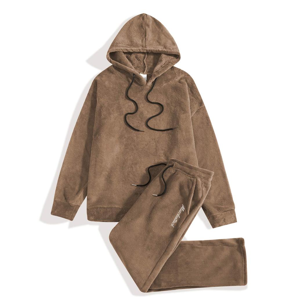 Men's Color Hooded Pullover Sweatshirt With Letter Printed Pants Set