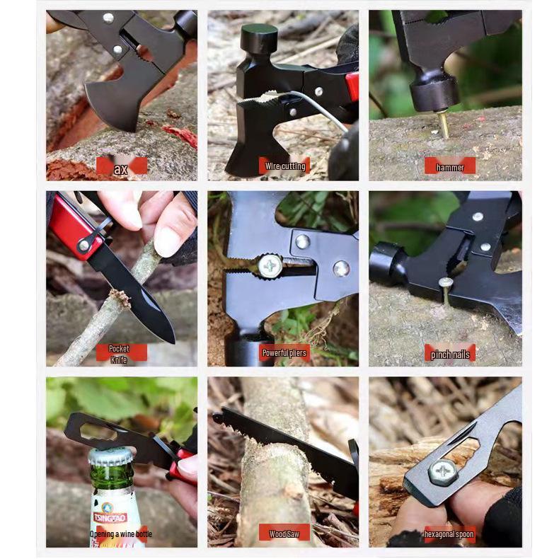 Popular 16-in-1 Multi-functional Car Axe Hammer Emergency Tool for Camping and Outdoors