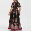 Plus Size Fashion Women Butterfly Printed V-Neck Short Sleeve Casual Long Dress