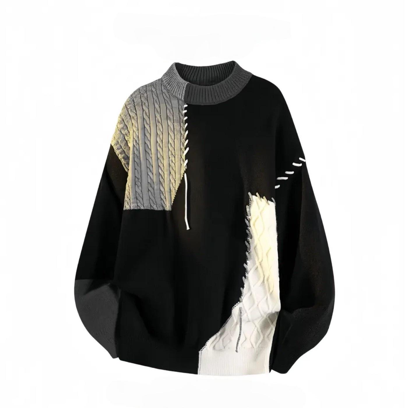 

Men s Plus Size Color Block Knit Sweater - Autumn/Winter Casual Round Neck 8XL чорний