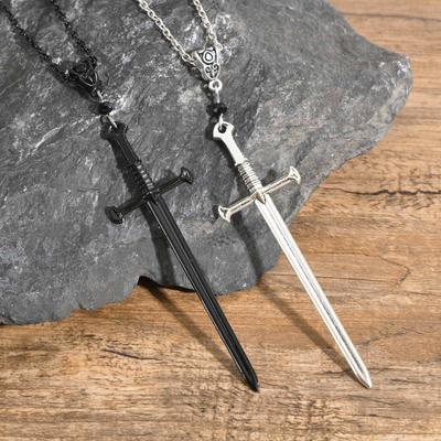 Vnox Grandes Colliers Épée Gothique Noire pour Hommes Garçons, Pendentif Long Couteau Dague Croix Punk Collier