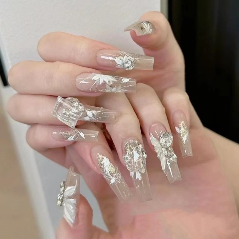 

Camellia Bling Diamond Ombre Summer Fake Nails