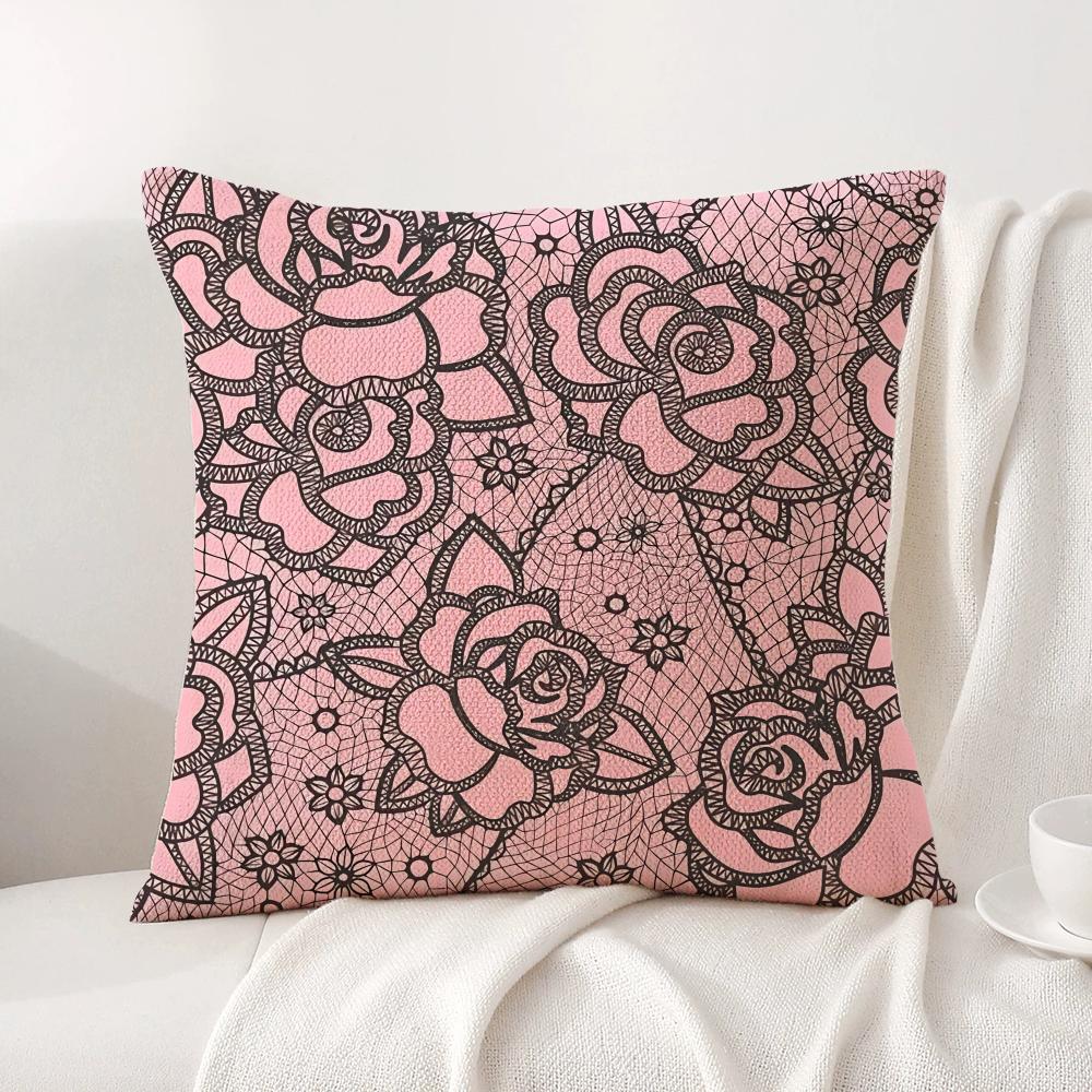 Lace Flower Cushion Cover Natural Linen Organic Fabric DoubleSided Printing Sofa Home Decor Gift Pillow Cover
