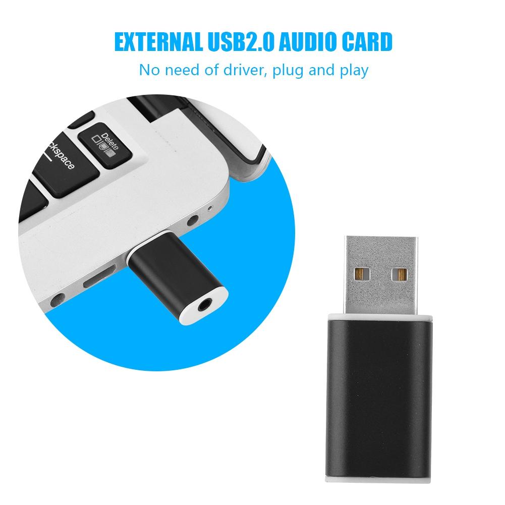 External USB 2.0 to 3.5mm Stereo Sound Card Mic Adapter Speaker (Black)
