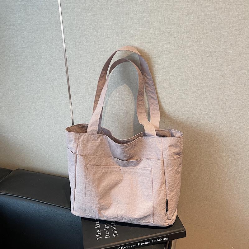 Korean Style Solid Color Canvas Tote Bag - Lightweight, Simple Design, Niche Handbag, Large Capacity Shoulder Bag