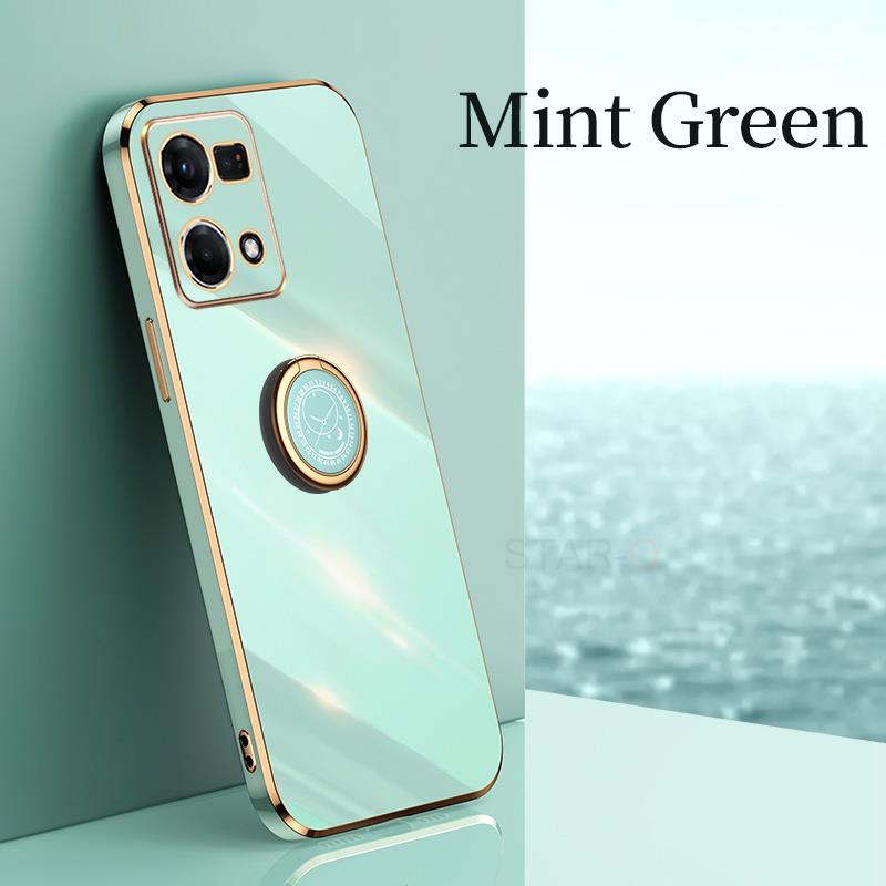 Reno7 Reno8 5 Lite Luxury Plating Ring Holder Case For Oppo Reno 7 8 6 5 Lite 9 Pro 4g 5g Silicone Stand Back Cover Reno5 5lite