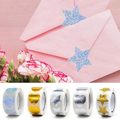 500 Pcs Self-Adhesive Label Stickers Waterproof Removable Heart/Star/Round/Pet Paw Shaped Stickers Roll