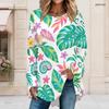 Women Plus Size Round Neck Long Sleeve Tropical Leaf Floral Printed Loose High Low Hem T Shirt