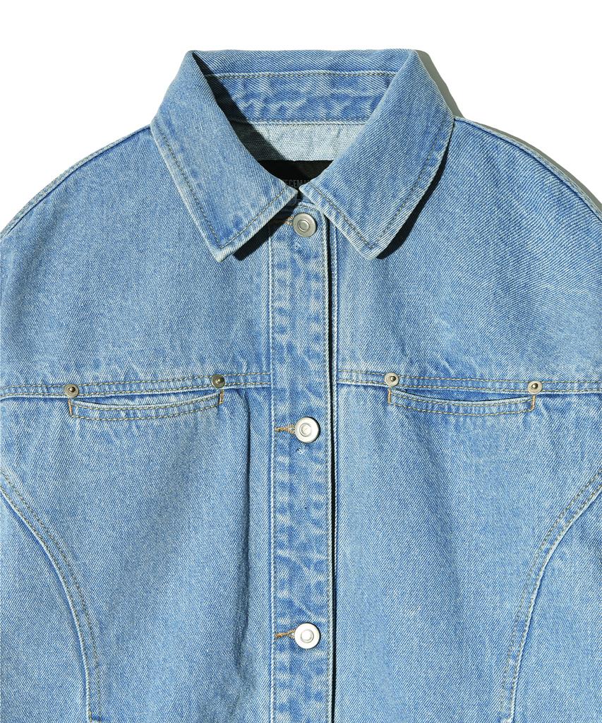 Peace Maker Divide Minimal Denim Trucker Jacket (Light Indigo)