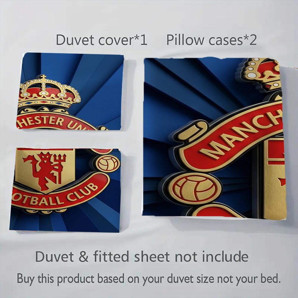 Emblema Manchester Glory Set da tre pezzi (1 * copripiumino + 2 * federa, senza nucleo) Set biancheria da letto 2D Piatto Regalo di Natale Compleanno