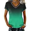 Camiseta Casual de Mujer con Cuello en V y Manga Corta, Jersey con Estampado Degradado, Tejido Ligero y Suave, Ajuste Cómodo