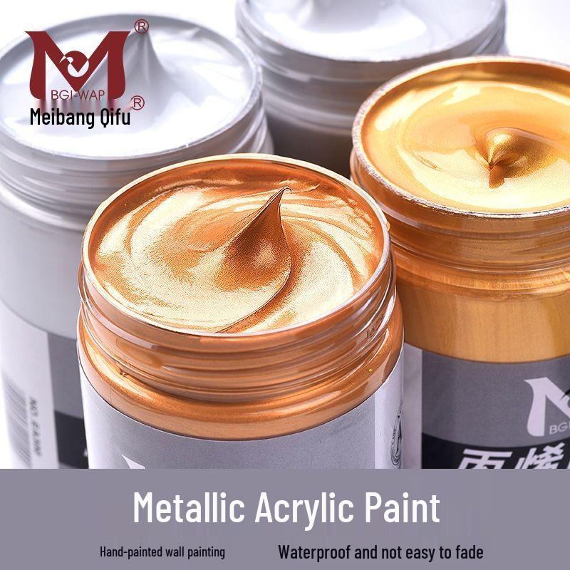 Meibang Metallic Acrylic Paint Set - Red Copper, Bronze, Silver, Buddha Light Golden Yellow 