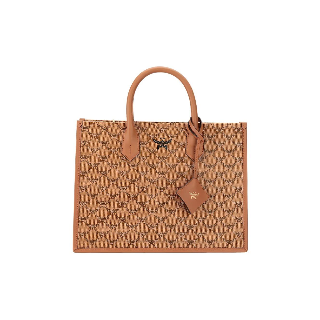 

MCM All-Over Print Design Leather and Canvas Tote Bag Shopping Tote Shoulder Crossbody Handbag Medium Size Women s Brown Basic Set (Bag + Dust Bag) коричневий