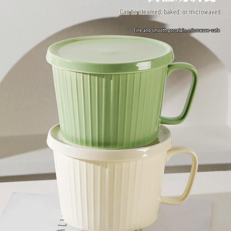 2025 Anti-Scald Ceramic Noodle Bowl with Lid and Handle - Large, Heat-Preserving for Home Use