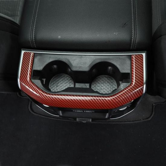 For - Dodge Ram 1500 Red Carbon Rear Cup Holder Panel Trim Cover Frame