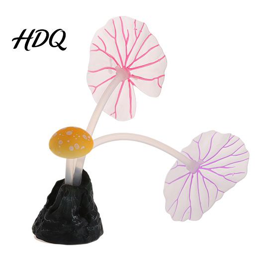 Underwater Silicone Leaves Aquarium Artificial Plant Ornament Soft Lotus Leaves Suction Cup Glow Decoration in The Dark Safe Accessory for