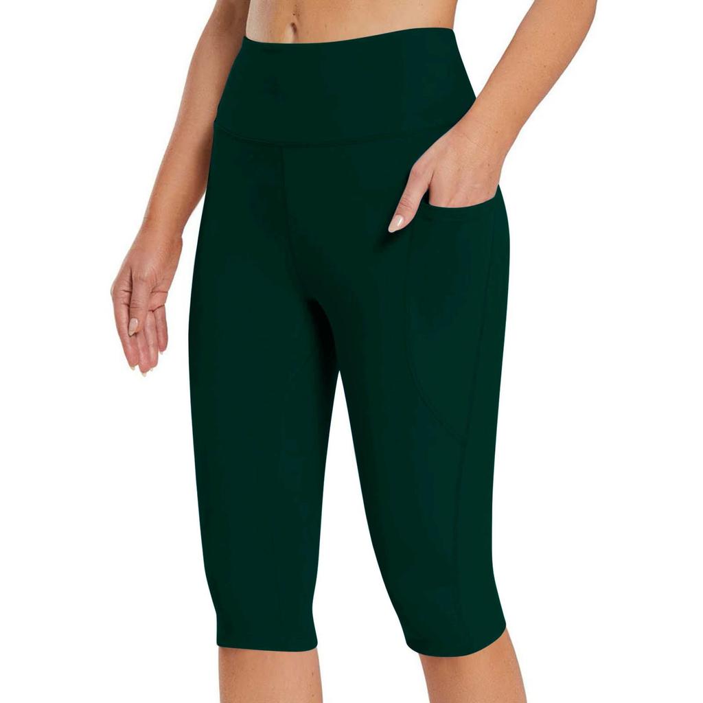 Pantaloncini con tasche da allenamento per motociclisti da yoga a vita alta da donna, leggings atletici