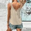 Top da donna casual traspirante con scollo a V in pizzo senza maniche