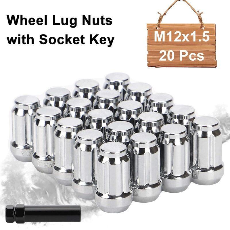 M12x1.5 1.38 Inch Lug Nuts 20 Pcs, Closed End Spline Acorn Style for Aftermarket Wheel Lug Nut