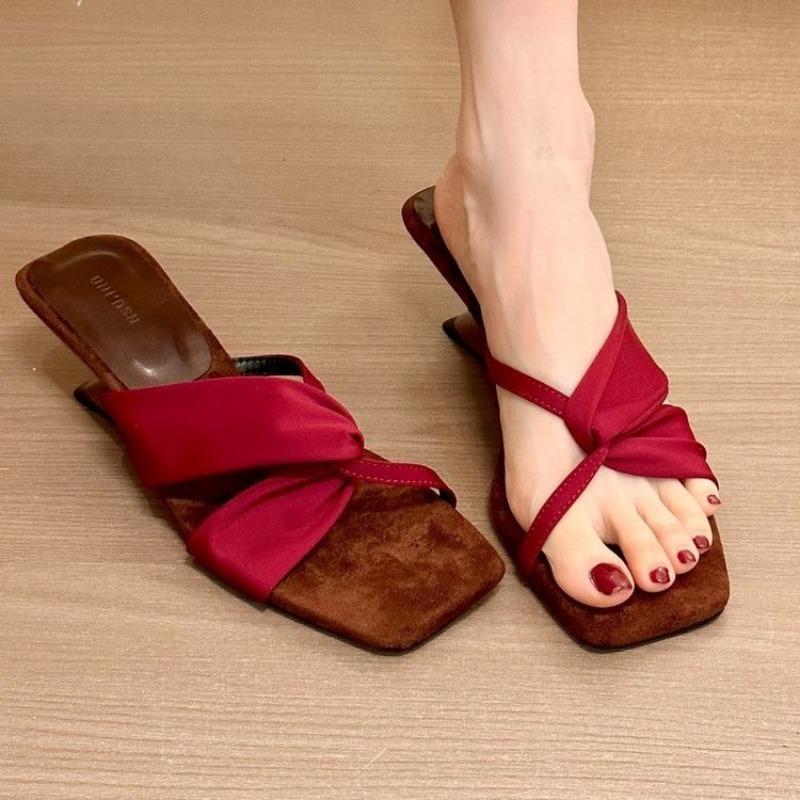 

Premium slope heel cool slippers fairy wear new summer temperament special-shaped cool slippers 34 красный