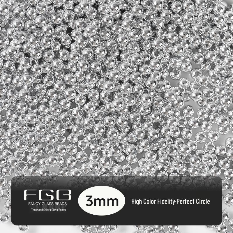FGB High Color Retention Silver Spacer Beads - 3/4/6/8mm Round Glass Beads for DIY Beading Accessories