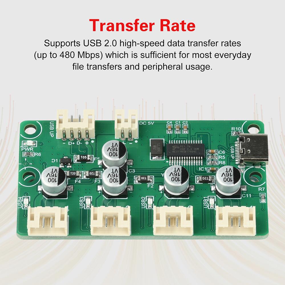 1 to 4 Port USB 2.0 HUB Splitter USB 2.0 Hub expansion Module XH2.54 PH2.0 480Mbps transfer rate DC 5V independent power supply