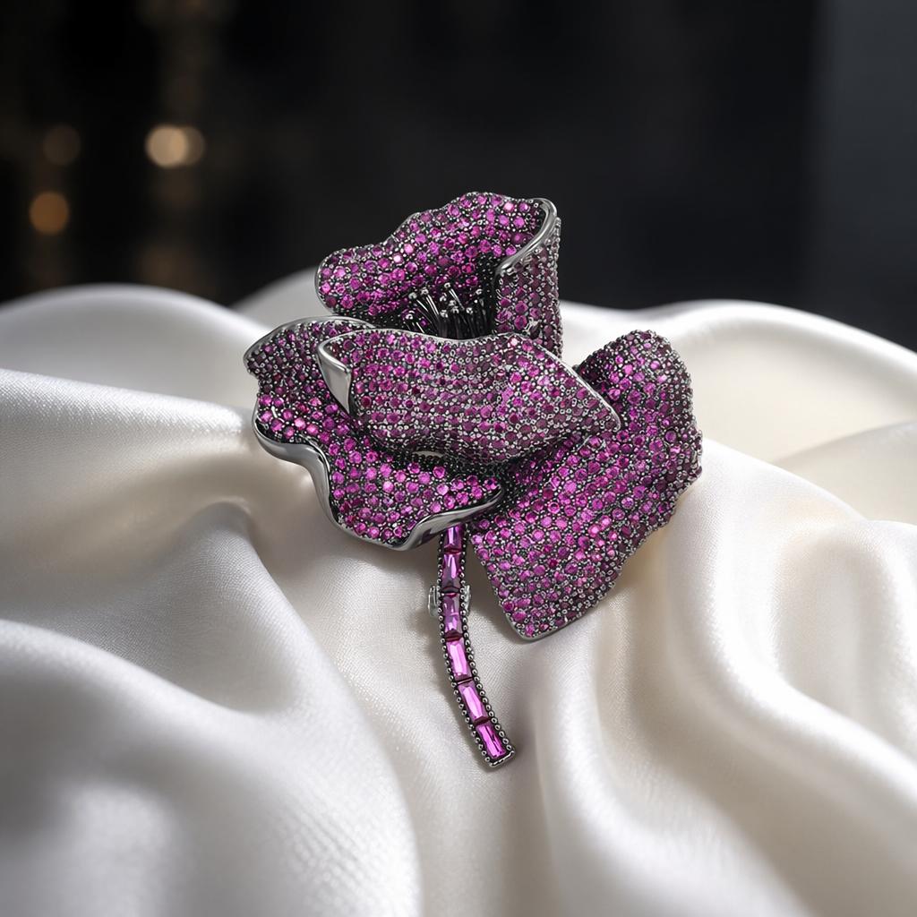 2026 Recommend Copper Flower Classic Brooch Pins Zircon Plating Fashion High-end Luxury Trendy Romantic Wedding Banquet Dress