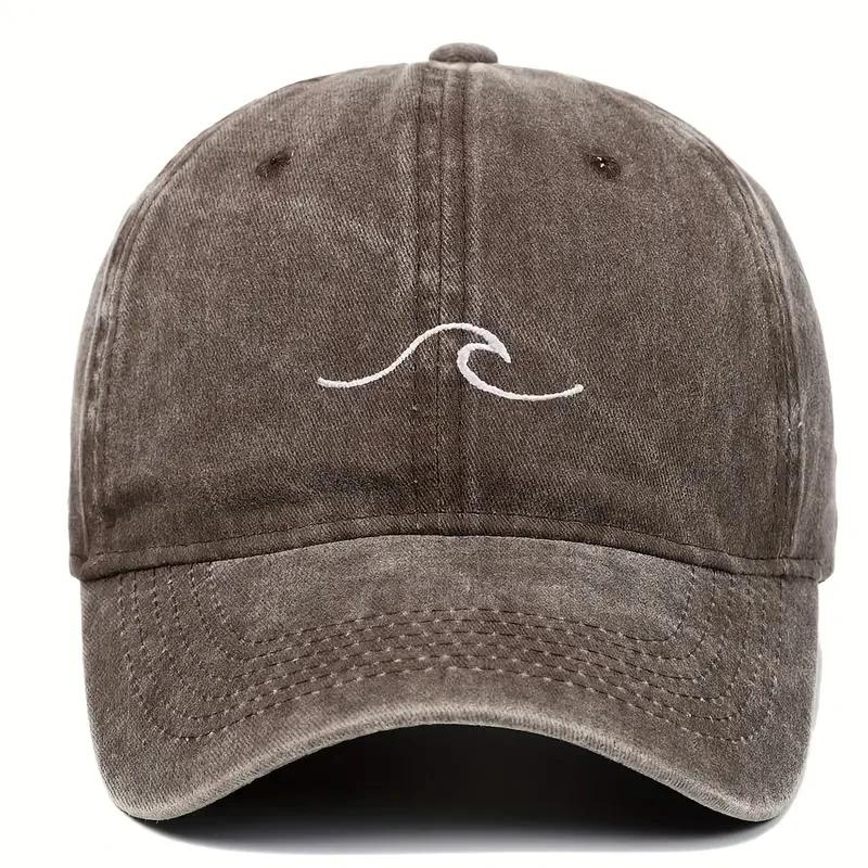 Wave Ripple Embroidery Baseball Cap Solid Color Washed DistressedDad Hats Simple Vintage Hip Hop Sun Hats For Women & Men