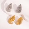 Stainless Steel Wings Earrings For Women Gold Sliver Color Inlaid Diamond Stud