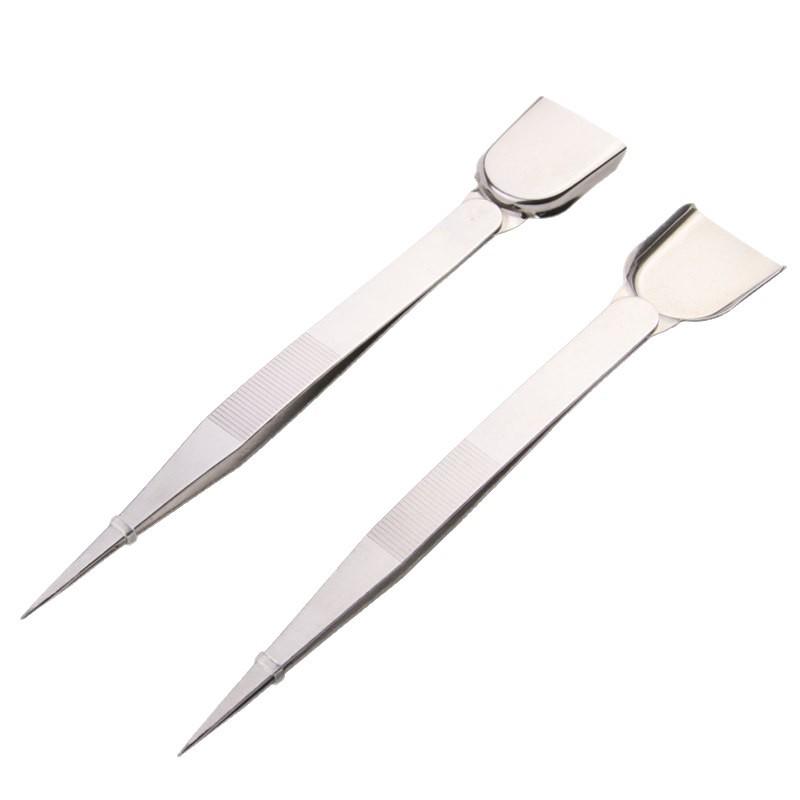 Stainless Steel Gemstone Appraisal Tweezers with Shovel Auxiliary Clip Tool