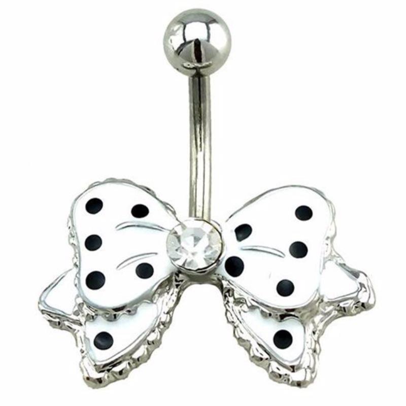 Anneau de nombril en acier inoxydable à pois avec nœud papillon et diamant