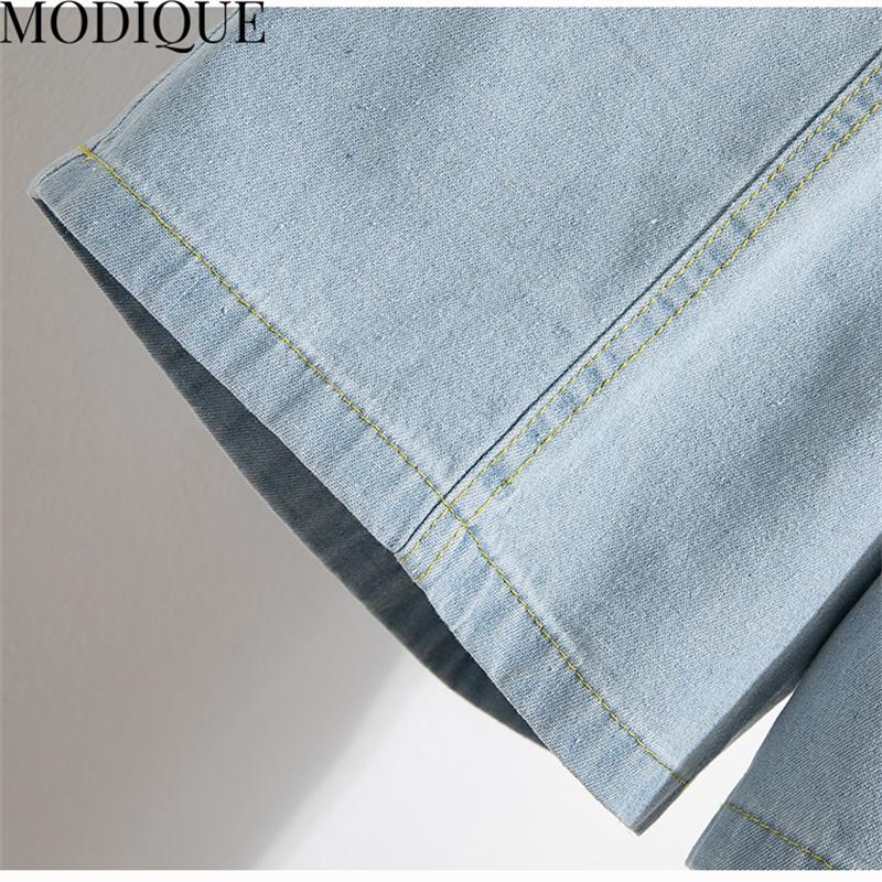 MODIQUE Été Femmes Grandes Tailles Ample Basiques Élastique Cordon de Serrage A-Ligne Jambe Large Short en Denim Féminin Décontracté Bleu Foncé Short