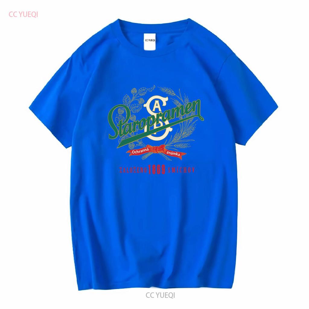 Staropramen Tschechisches Bier Abgenutztes Etikettenmuster T-Shirt vintage Gewaschenes Lässiges Oberteil Für Den Täglichen Gebrauch streetwear Grafik Stilvoll
