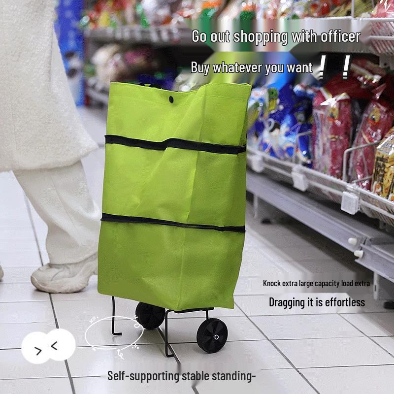 Lightweight Foldable Grocery Cart with Wheels - Portable Shopping Trolley and Household Handcart