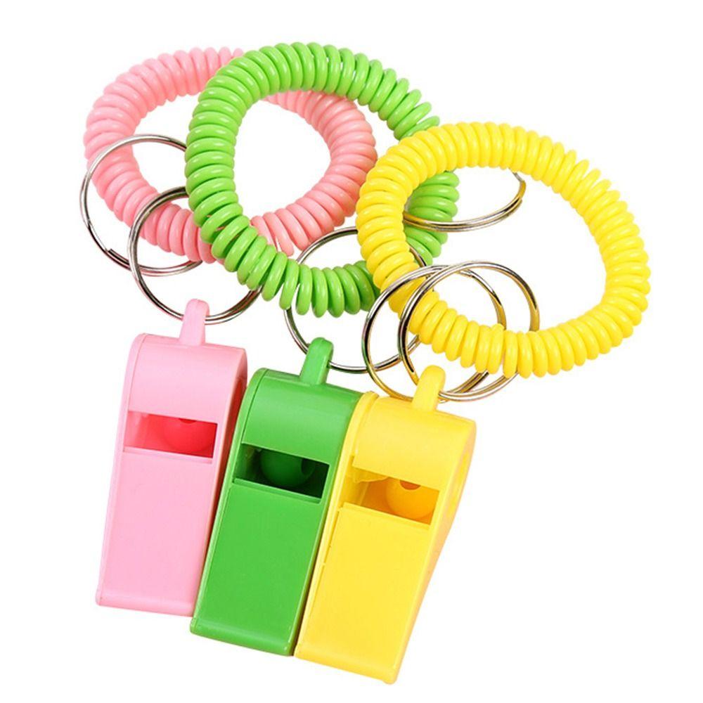 5pcs Plastic Spring Wristband Whistle With Rope Rugby Party Whistle  Training School Soccer Tools