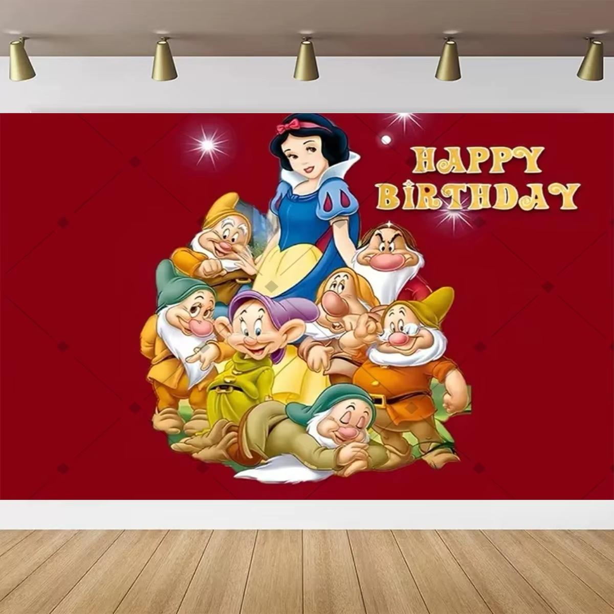 

BEPAN Snow White Theme Banner Background Customizable Photo Age Girls Birthday Party Baby Christening Party Decoration Background Prop Vinyl--W120xH80cm