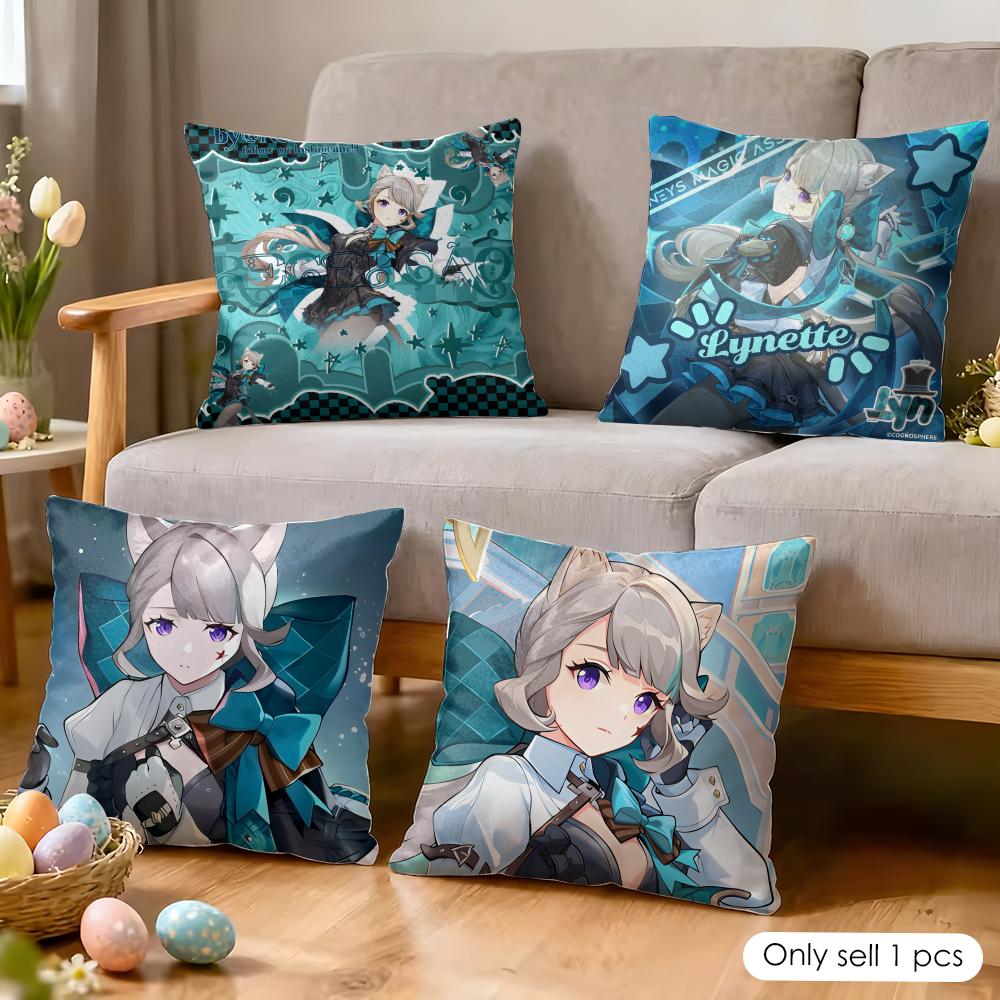 Lynette Genshin Impact Cute Cushion Cover Silky Short Plush Invisible Zipper Dustproof Sofa Pillow Case For Home Decor
