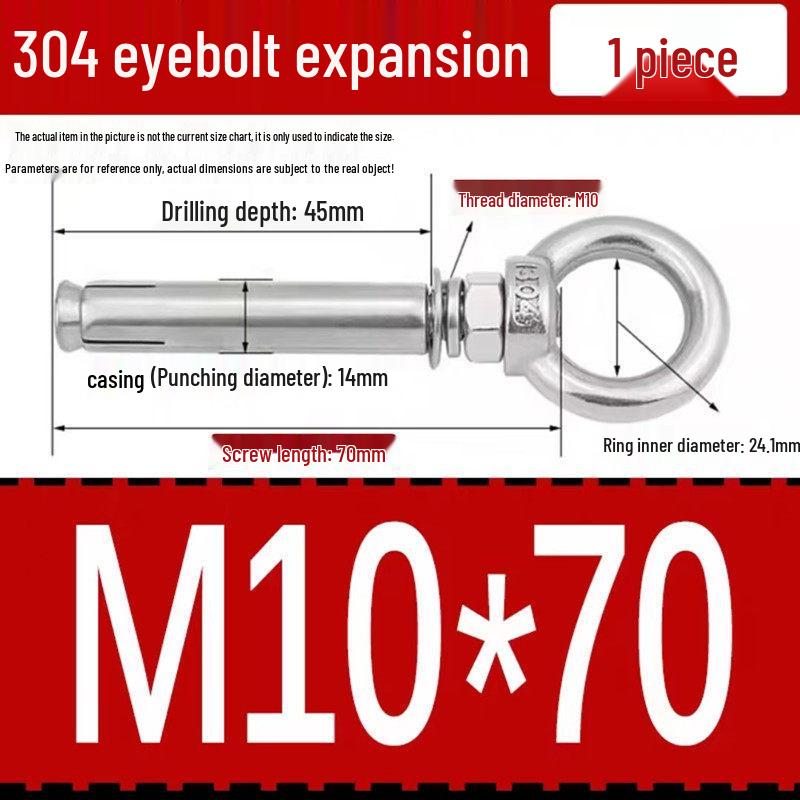 304 Stainless Steel Expansion Bolt with Ring Hook, M6/M8/M10/M12.