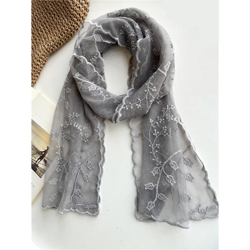 

Элегантный кружевной шарф для женщин, тонкая летняя шаль от солнца, универсальный однотонный весенне-осенний короткий шарф, повязка для волос 135-175CM